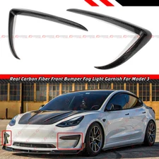 FOR 2017-23 TESLA MODEL 3 CARBON FIBER FRONT BUMPER FOG LIGHT GARNISH TRIM COVER