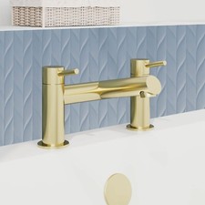 Brantley Modern Brushed Brass Bath Filler Tap Dual Lever Round Bathroom Gold