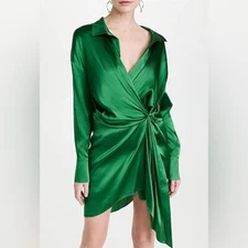 New Green SER.O.YA “Demi” Long Sleeve Silk Blend Shirt Dress Sz Small