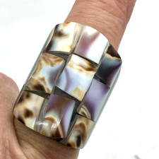 Natural shell mosaic finger ring size R chunky vintage Boho costume jewellery