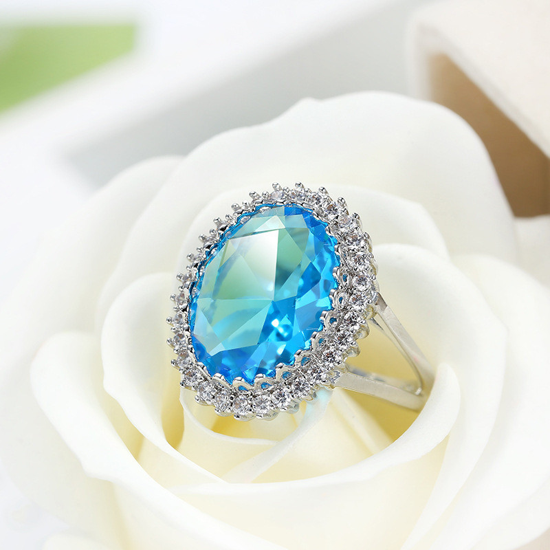 Luckyshine Titanic Ocean Blue Topaz & London Blue Topaz Silver Ring - Sizes 6-10, Natural Stone