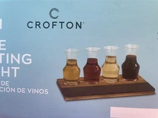 Wine Tasting Flight Set Of 4 Decanter Glasses On Wood Board Chalk Slate New