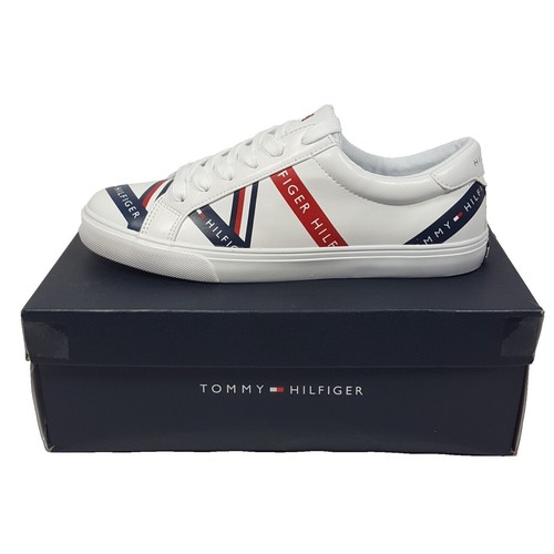Tommy Hilfiger White Leather & Navy Accent Sneaker Shoe Mens  display picture 1