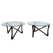 Paire de tables basses en bois et verre, design du XXème siècle