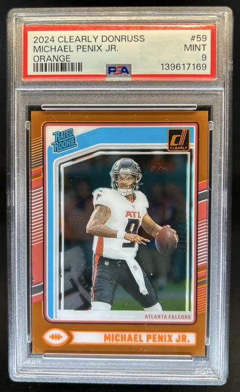 2024 Panini Clearly Donruss Michael Penix Jr. Orange Rated Rookie #/199 PSA 9