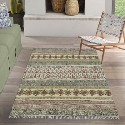 3x5 ft Area Rug Moroccan Handmade Cotton Dhurrie Kitchen Bathroom Dhurrie