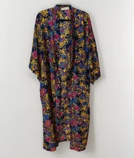 Vintage Val-Mode Lingerie Robe Kimono Womens 90s Y2K Bright Floral Satin NO BELT