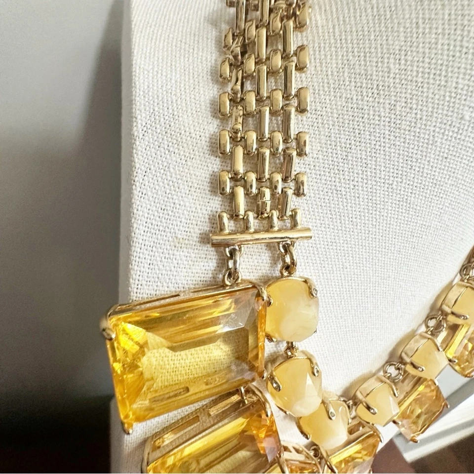 Colar Ann Taylor âmbar cristal contas ouro babador declaração corrente elo ouro - Imagem 4 de 4