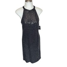 Express Size Medium Black Metallic Sequin Sleeveless Formal Dress NWT