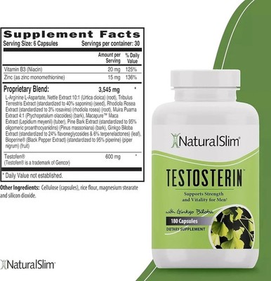 NaturalSlim Testosterin Men's Multivitamins Testosterone Booster 180 capsules