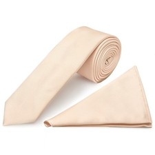 Plain Blush Skinny Boys Tie and Pocket Square Set Age 8-11 Kids Wedding Ties