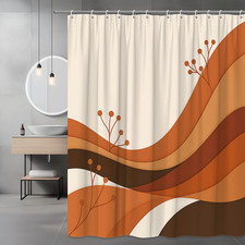 Boho Orange Floral Shower Curtain for Modern Bathroom Decor