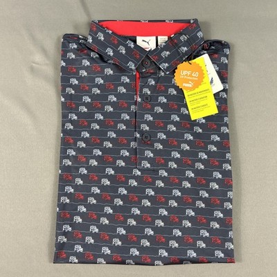 Puma Golf Shirt Polo Volition America Drive Print Small Blue Polyester MSRP $80
