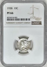1938 PROOF MERCURY DIME NGC MS66 BRIGHT WHITE COIN