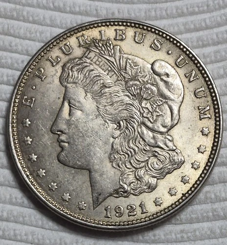 1921 P Almost Uncirculated Morgan Silver Dollar. Video A0763.