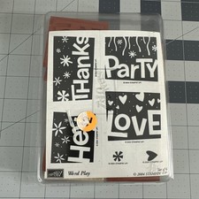Stampin' Up "Word Play" Set of 6, Wood Rubber Stamps, Thanks, Hey, Love, Party