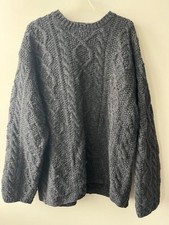 J CREW HAND KNIT CABLE KNIT DARK GRAY FISHERMAN PULLOVER SWEATER XL