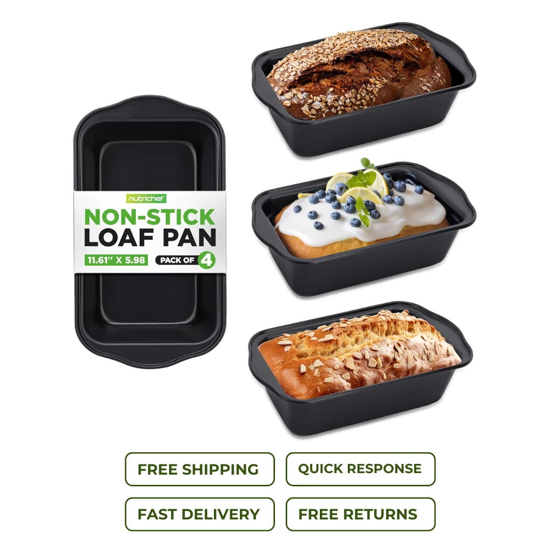 NutriChef 4pc Nonstick Loaf Pan Set Carbon Steel Bread Baking Oven Safe 450°F
Opens in a new window