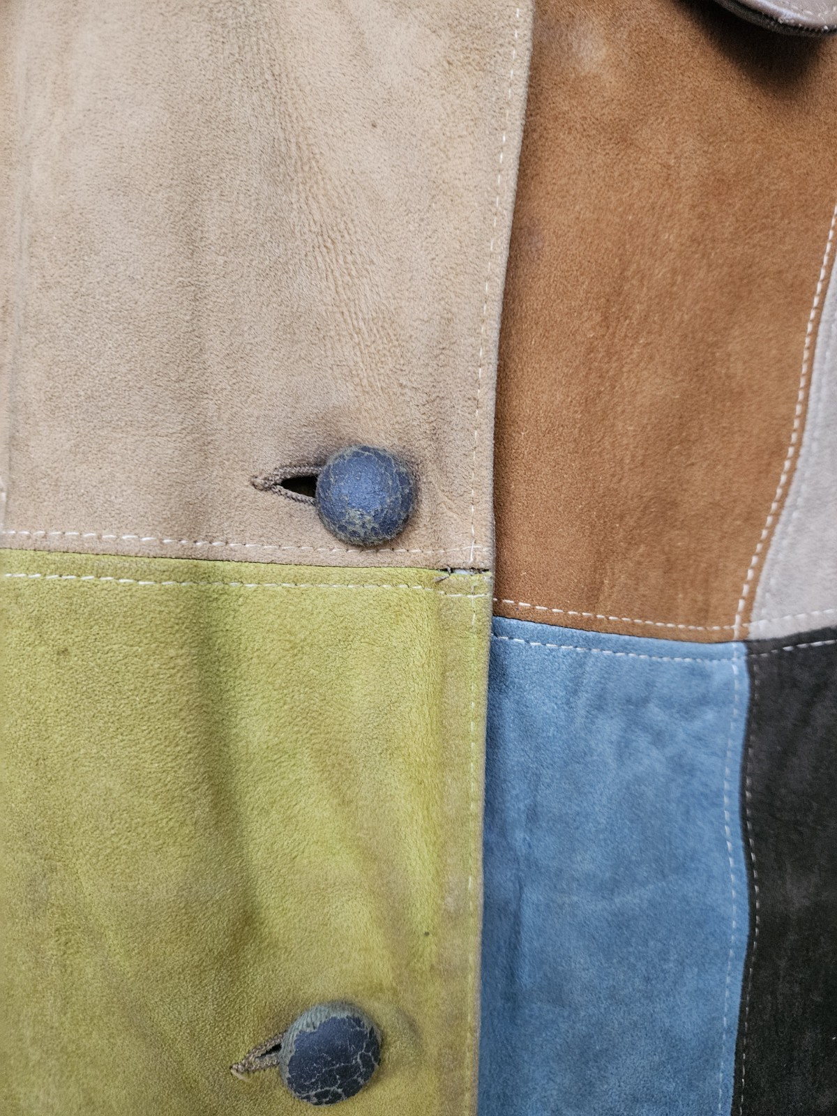 VTG 70S Multicolor Patchwork Leather Button Jacke… - image 6