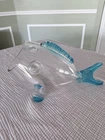 Blenko Style Art Glass Fish Vase Handblown Clear Blue Accent Bowl Terrarium 16x8