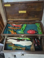 10 Sawyer Vintage Spearing Decoys.  Matching original wooden box.