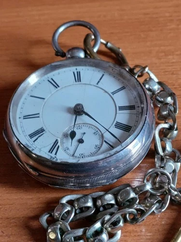 Antique Working WALTHAM 1891 Silver Victorian Gents Pocket Watch 18s with Chain