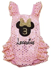 3rd BIRTHDAY MINNIE ROMPER - PINK ROMPER - PERSONALIZED ROMPER