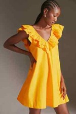 Maeve Ruffle Tunica Mini Dress Ruffle Cross Back Sleeveless MANGO V Neck S NEW