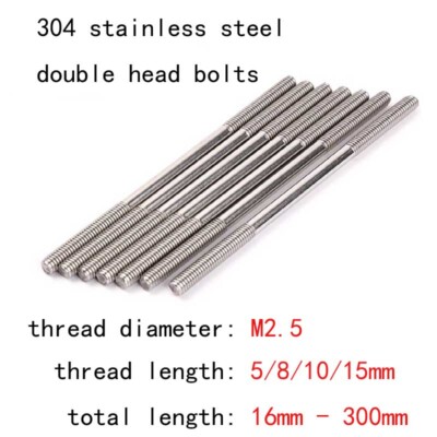 M2.5 SUS304 Steel Double-head Bolts Two Head Threaded Studs Connecting Screw Rod