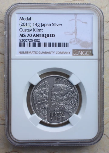 NGC MS70 Antiqued 2011 Japan 14g Silver Medal - Gustav Klimt