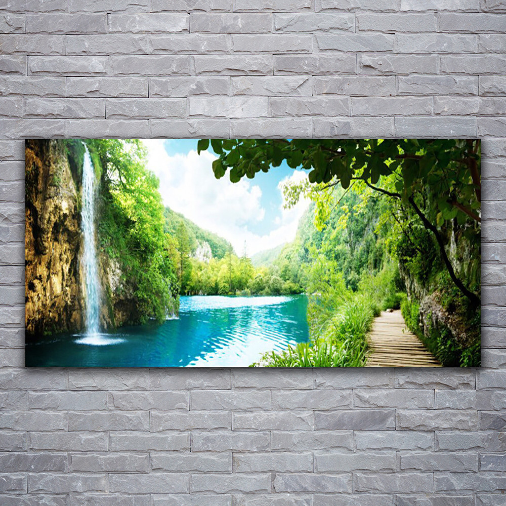 Image sur verre 120x60 cm salon moderne motif cascade et arbres Tulup