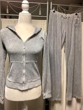 Juicy Couture Heather Grey Zip Up Hoodie Low Rise Straight Leg Pants 26 x 31 XSP