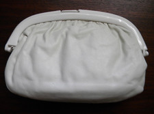 NOS Italian Vintage Cream Ivory Leather Clutch Purse Made in Italy