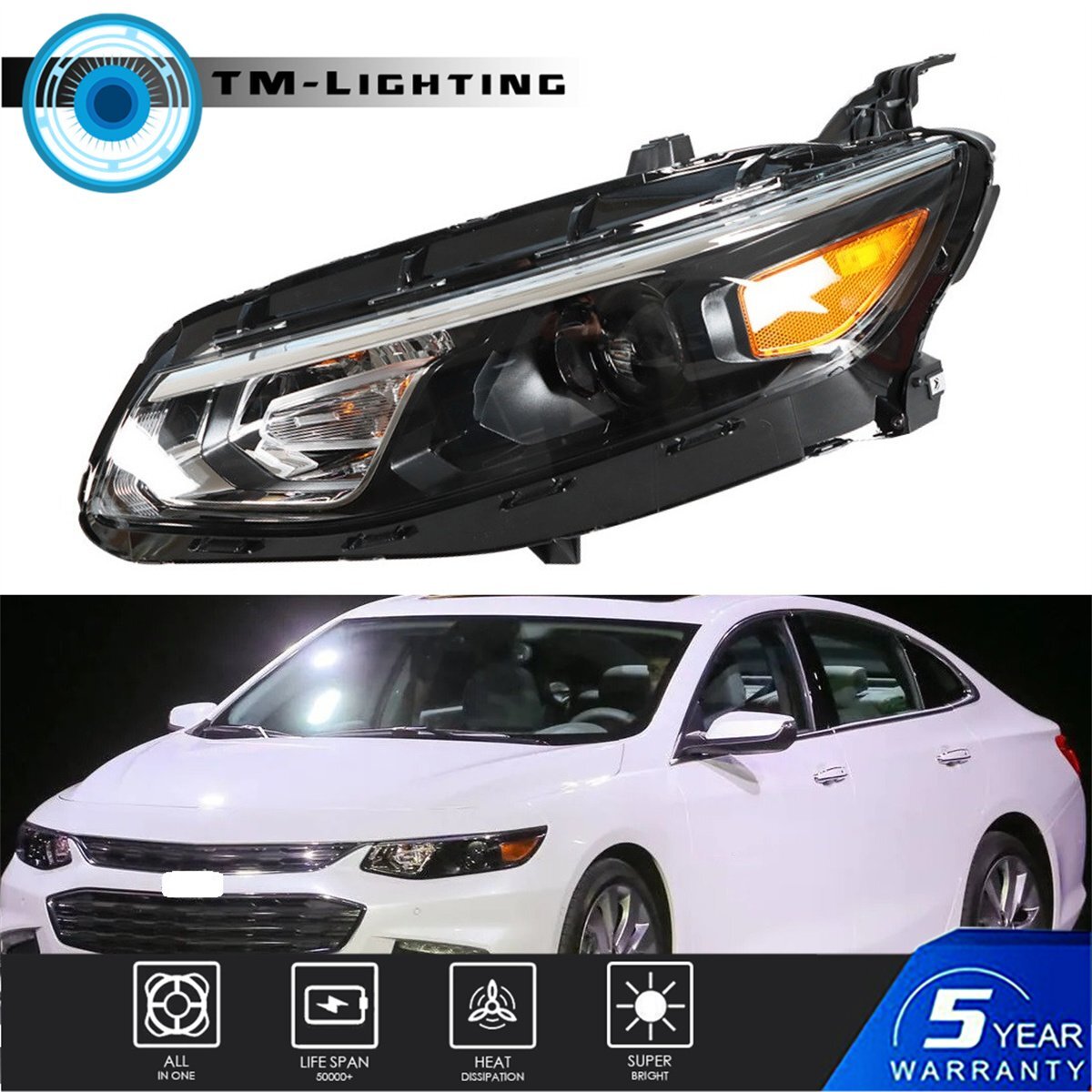 For 2016 2017 2018 Chevy Malibu Projector Headlight Headlamp Left Driver Side