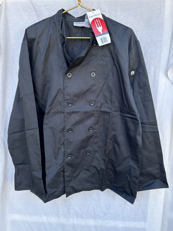 CHEF WORKS BAST-BLK-L Bastille Black Chef's Coat Adult Size LARGE -Free Shipping - Image 2 of 4