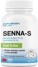 Puregen Senna-S Natural Vegetable Laxative & Stool Softener Dual Action 250 Tabs