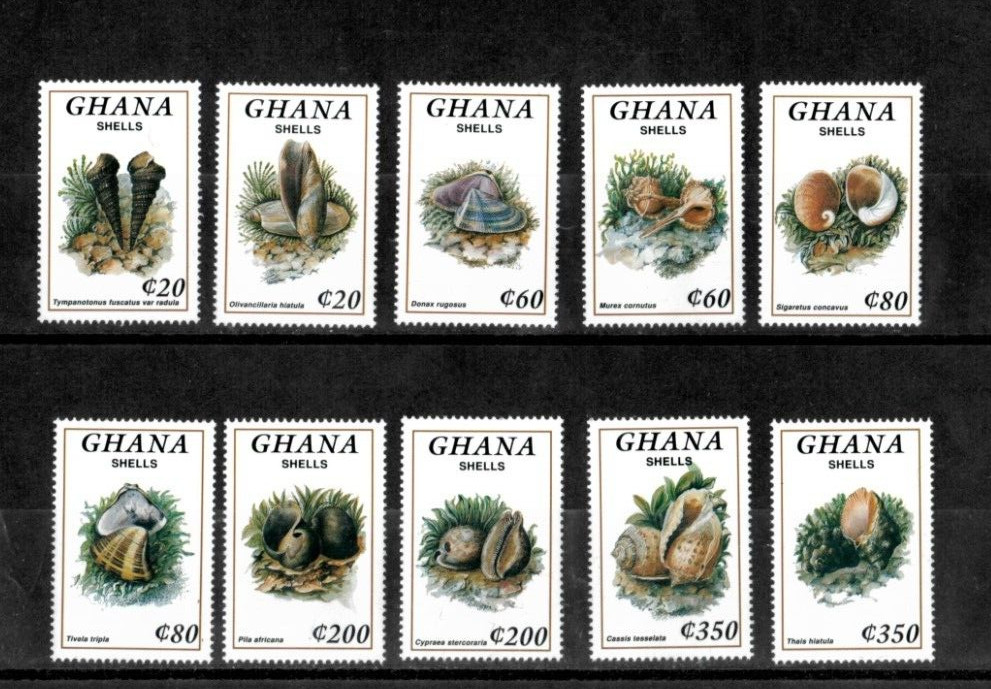 Ghana 1992 - Shells - Set of 10 Stamps - Scott #1465-9A - MNH