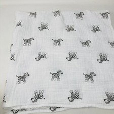 Baby Blanket Swaddle Muslin 34x34  Black White Zebra Zoo Safari Design Cotton