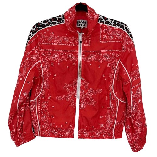 Pam and Gela Velour Track Stripe Jacket in Beige and Green Size XS