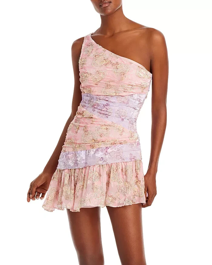 loveshackfancy one shoulder dress NWT LOVESHACKFANCY Peyton Floral Silk One Shoulder Dress Navy Cosmos $445.