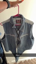 Forever Classic Revolt Denim Collar Sleeveless Button Tie Chambray Crop Vest L
