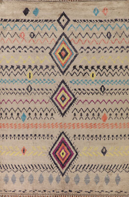 Tribal Handmade Ivory Wool Moroccan Oriental Area Rug 9x12 Dining Room Carpet