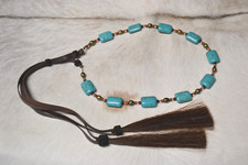 "Faith" Hatband - Turquoise Color Stones  Sage Pearls - Leather/Horsehair