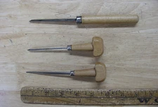 2 Vintage Signed Wood Palm Handle Tang Carving Chisels,& BONUS CHISEL,L@@K,READ!