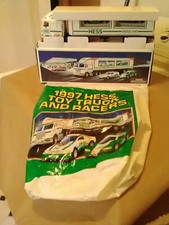 (New) 1997 HESS Tractor Trailer with Race Cars with Bonus matching Bag (Used)