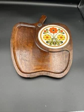 Vintage Himark Apple Wood Cheese Tray Charcuterie Board MCM Retro Floral *READ*