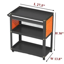 3-Level 660 LBS Composite Workshop Tool Trolley w/ Hanging Board Mobile Casters