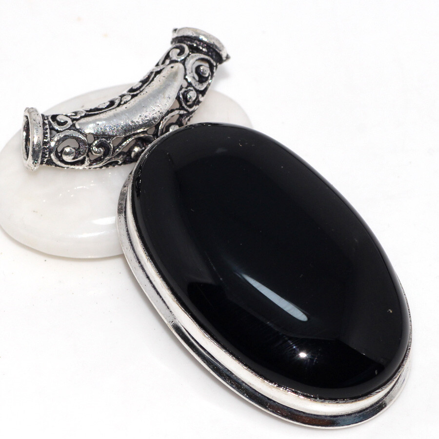 925 Silver Plated Black Onyx Jewellery Pendant Handmade Gemstone Size 2