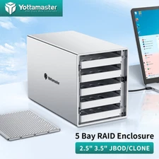 Yottamaster 5 Bay RAID Hard Drive Enclosure Type-C B For 2.5" 3.5" SATA HDD SSDs