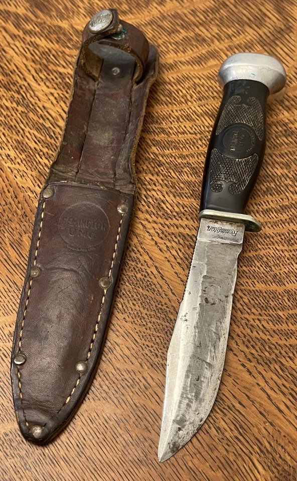 Cuchillo de hoja fija con mango de goma vintage de 1930 anterior a la Segunda Guerra Mundial-Remington UMC RH28 Foto 4 de 4
